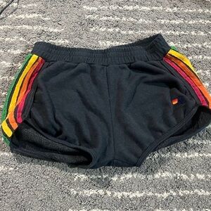 Aviator Nation Black and Red Athletic Shorts with Retro Stripes